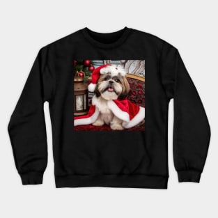 A Very Merry Shih Tzu Christmas In Santa Hat Crewneck Sweatshirt